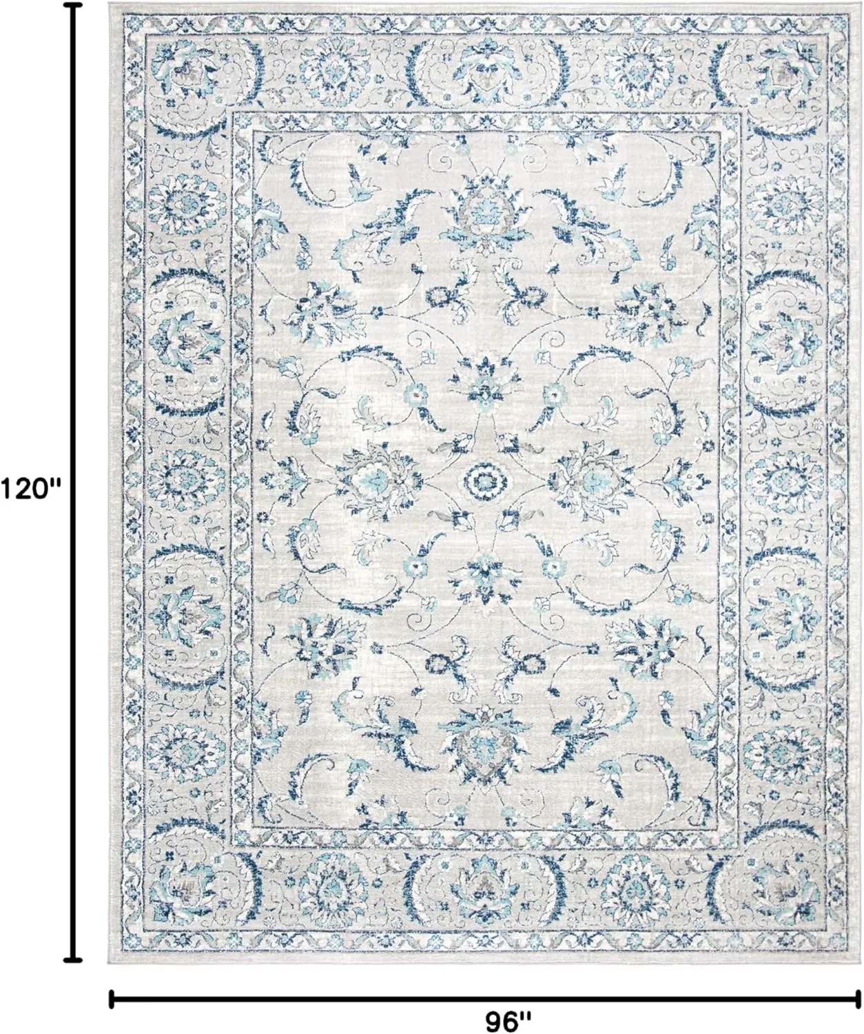 SAFAVIEH Area Rug 8x10 - Brentwood Collection - Large - Light Grey & Blue, Oriental Floral Scroll Design, Non-Shedding & Easy Cleaning, Ideal for Living Room, Bedroom, Office, Dining Space (BNT854G)