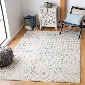 SAFAVIEH Area Rug 8x10 - Tulum Collection - Large - Ivory & Turquoise, Moroccan Boho Distressed Design, Non-Shedding & Easy Cleaning, Ideal for Living Room, Bedroom, Office, Dining Space (TUL270B)