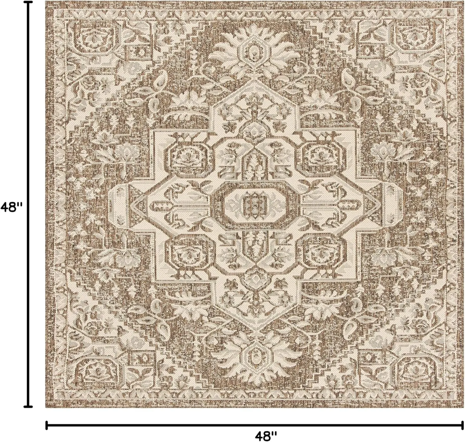 SAFAVIEH Beach House Collection Area Rug - 4' Square, Cream & Beige, Oriental Medallion Design, Non-Shedding & Easy Care, Indoor/Outdoor & Washable-Ideal for Patio, Backyard, Mudroom (BHS138A)