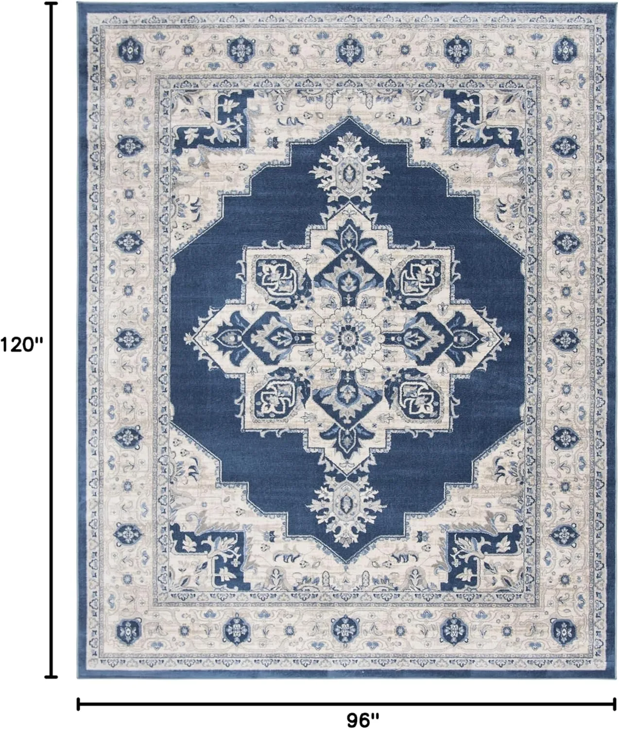 SAFAVIEH Brentwood Collection Area Rug - 8' x 10', Navy & Creme, Medallion Distressed Design, Non-Shedding & Easy Care, Ideal for High Traffic Areas in Living Room, Bedroom (BNT865N)