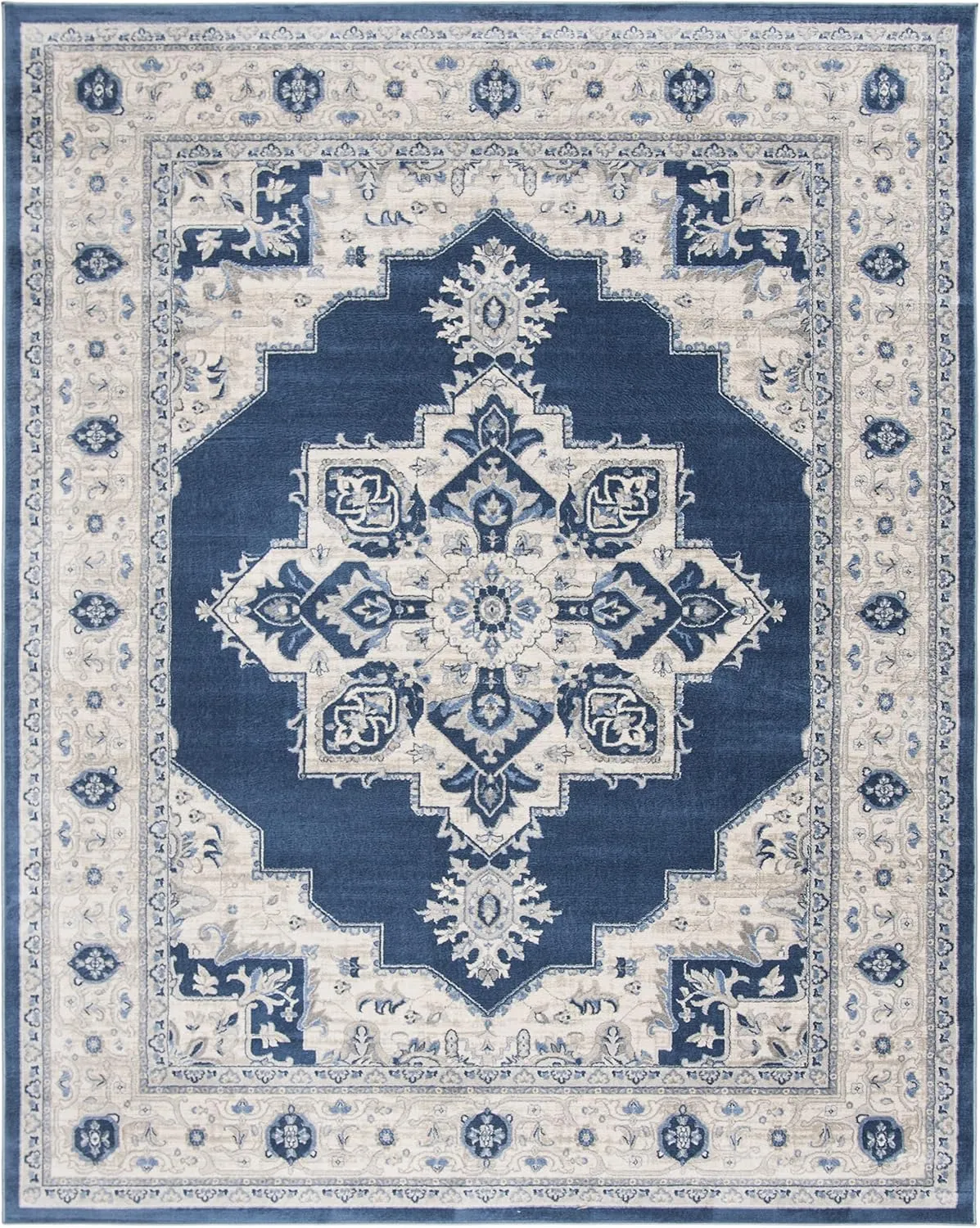 SAFAVIEH Brentwood Collection Area Rug - 8' x 10', Navy & Creme, Medallion Distressed Design, Non-Shedding & Easy Care, Ideal for High Traffic Areas in Living Room, Bedroom (BNT865N)
