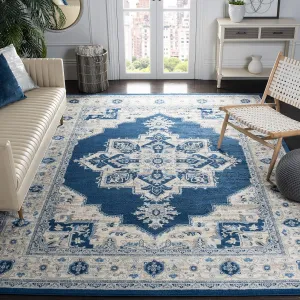 SAFAVIEH Brentwood Collection Area Rug - 8' x 10', Navy & Creme, Medallion Distressed Design, Non-Shedding & Easy Care, Ideal for High Traffic Areas in Living Room, Bedroom (BNT865N)