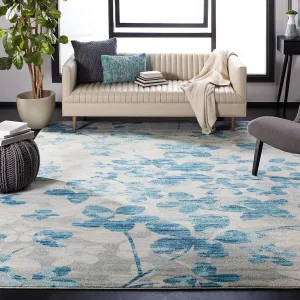 SAFAVIEH Evoke Collection Area Rug - 6'7" Square, Grey & Light Blue, Floral Design, Non-Shedding & Easy Care, Ideal for High Traffic Areas in Living Room, Bedroom (EVK236J)
