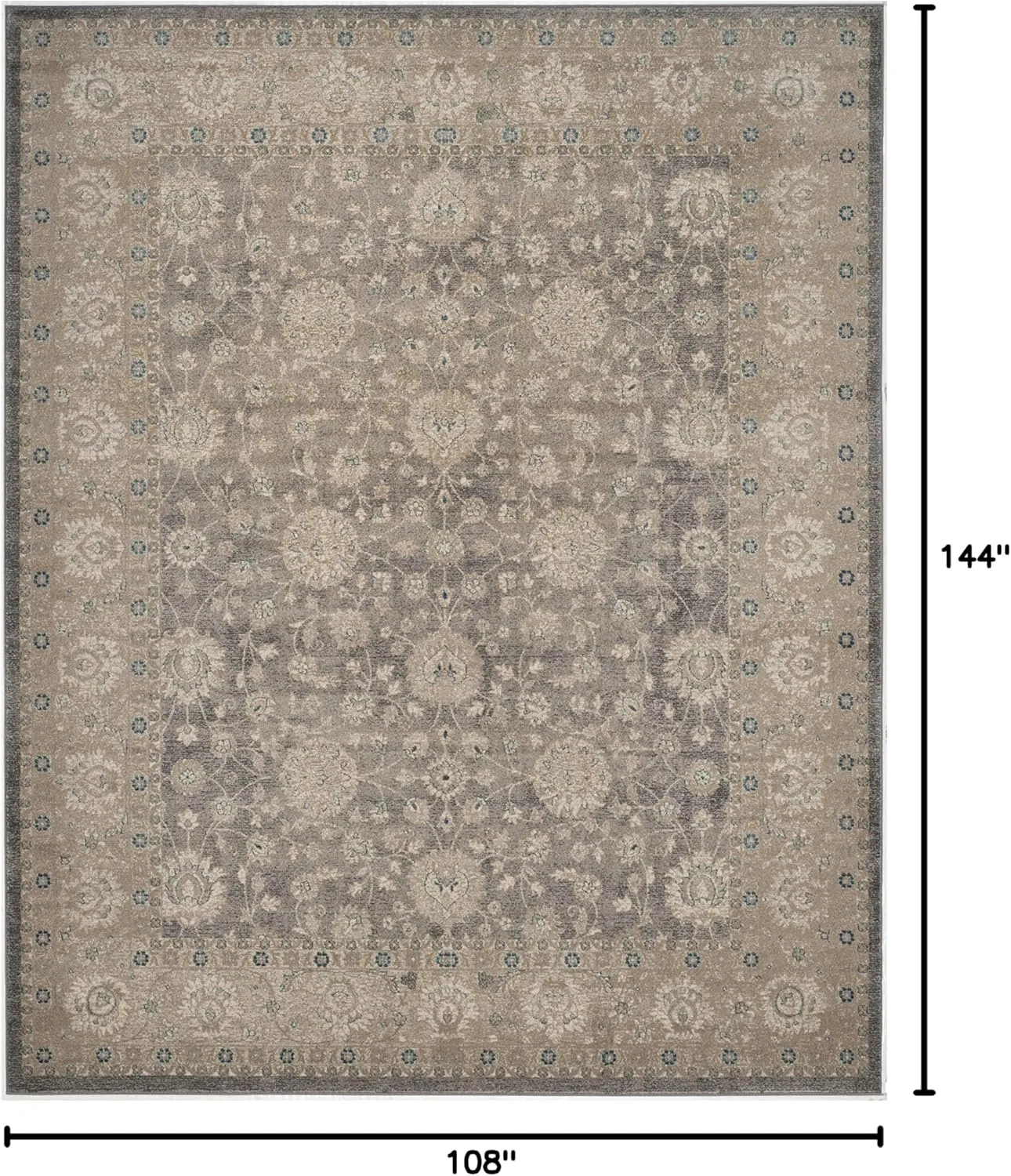 SAFAVIEH Sofia Collection Area Rug - 9' x 12', Light Grey & Beige, Vintage Oriental Distressed Design, Non-Shedding & Easy Care, Ideal for High Traffic Areas in Living Room, Bedroom (SOF330B)