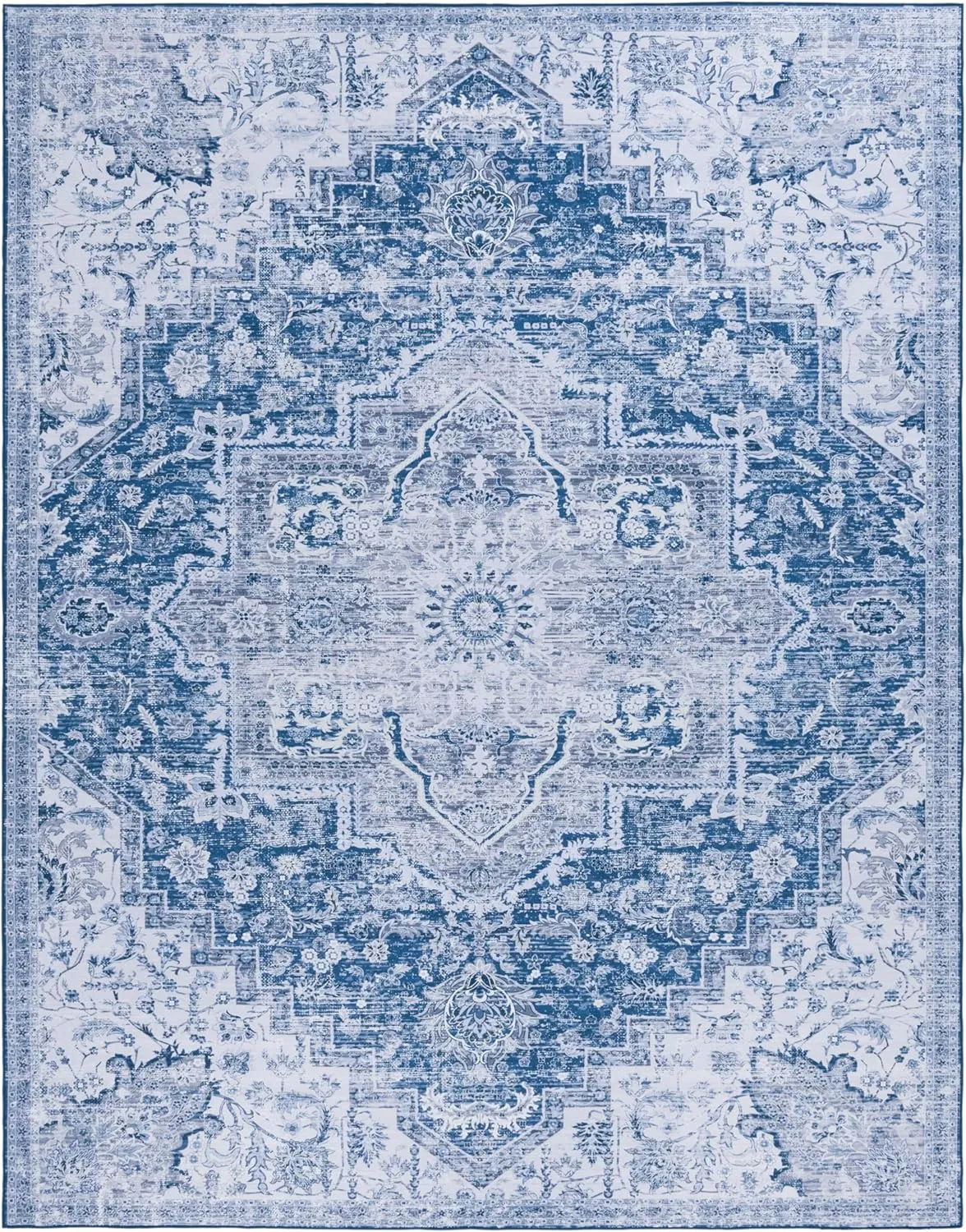 SAFAVIEH Washable Rug Tucson Collection - 9' x 12', Navy & Grey, Slip Resistant, Ideal for High Traffic Areas in Living Room, Bedroom, Home Office, Dining Space (TSN154N-9)