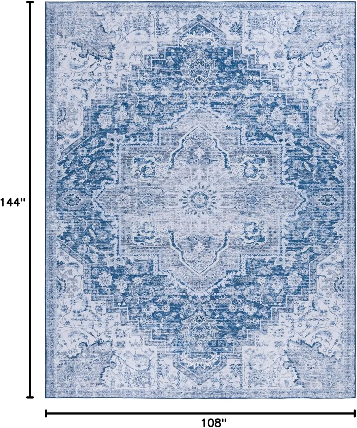 SAFAVIEH Washable Rug Tucson Collection - 9' x 12', Navy & Grey, Slip Resistant, Ideal for High Traffic Areas in Living Room, Bedroom, Home Office, Dining Space (TSN154N-9)
