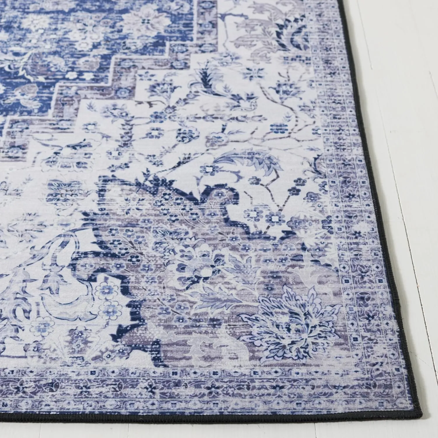 SAFAVIEH Washable Rug Tucson Collection - 9' x 12', Navy & Grey, Slip Resistant, Ideal for High Traffic Areas in Living Room, Bedroom, Home Office, Dining Space (TSN154N-9)