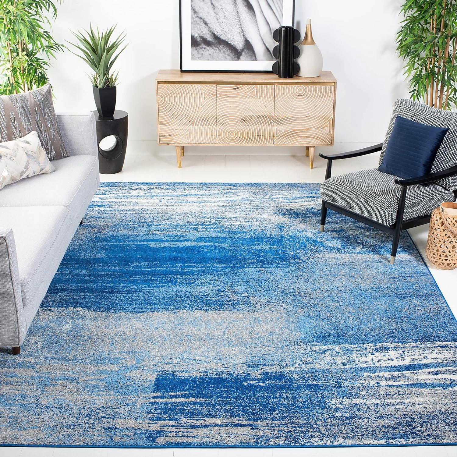 SAFAVIEH Area Rug 8x10 - Adirondack Collection - Large - Silver & Blue, Modern Abstract Design, Non-Shedding & Easy Cleaning, Ideal for Living Room, Bedroom, Office, Dining Space (ADR112F)