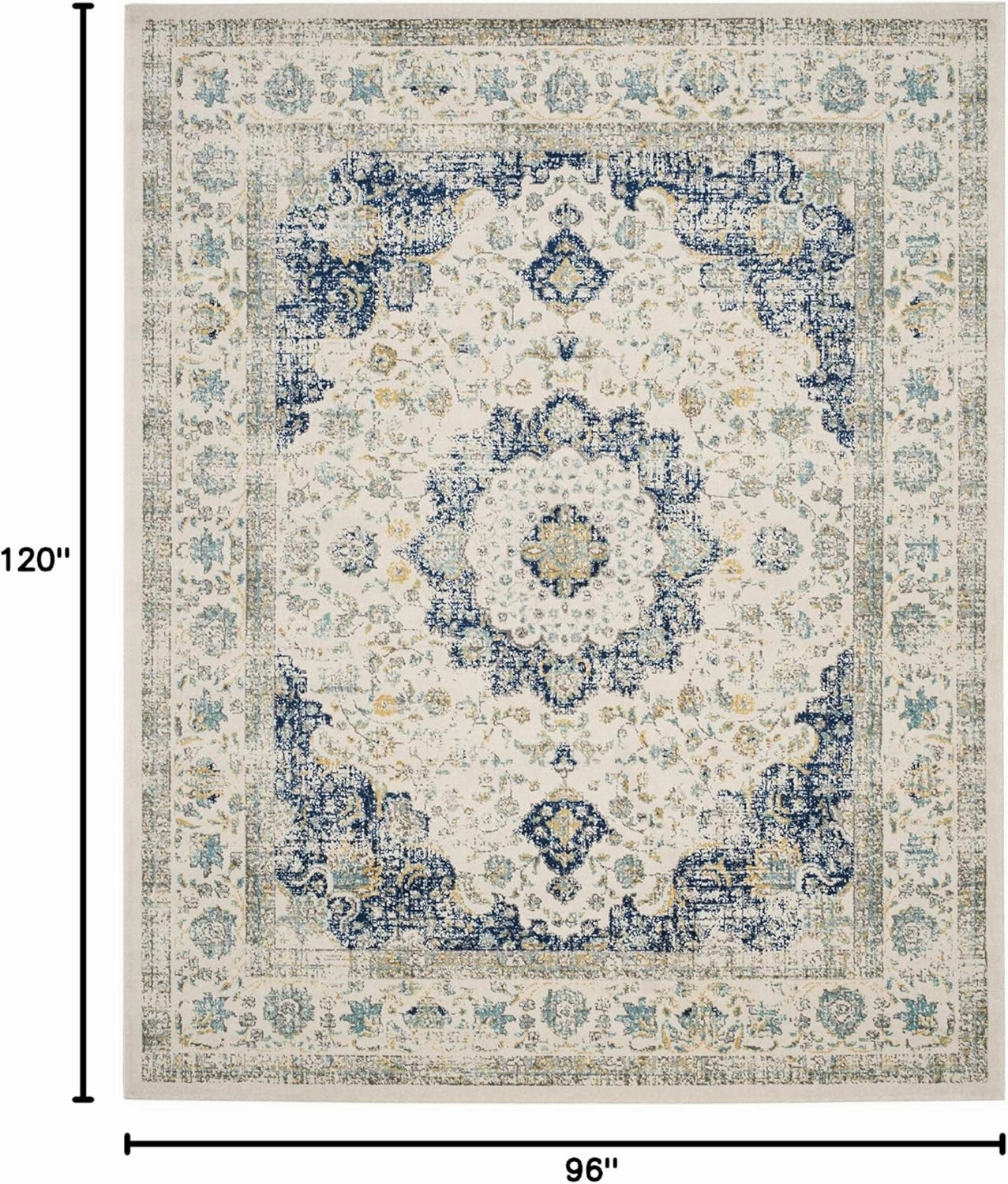 SAFAVIEH Area Rug 8x10 - Evoke Collection - Large - Ivory & Blue, Shabby Chic Oriental Medallion, Non-Shedding & Easy Cleaning, Ideal for Living Room, Bedroom, Office, Dining Space (EVK220C)