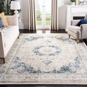 SAFAVIEH Area Rug 8x10 - Evoke Collection - Large - Ivory & Blue, Shabby Chic Oriental Medallion, Non-Shedding & Easy Cleaning, Ideal for Living Room, Bedroom, Office, Dining Space (EVK220C)