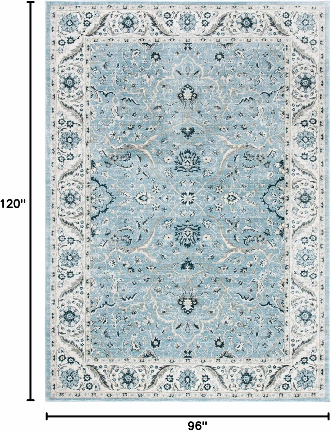 SAFAVIEH Area Rug 8x10 - Isabella Collection - Large - Light Blue & Cream, Oriental Design, Non-Shedding & Easy Cleaning, Ideal for Living Room, Bedroom, Office, Dining Space (ISA912M)