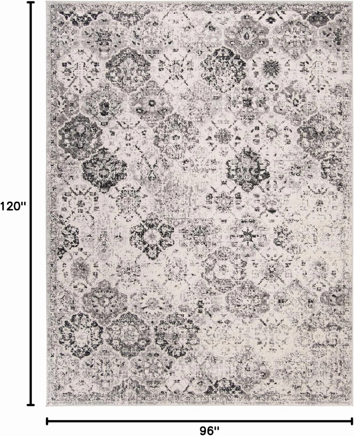 SAFAVIEH Area Rug 8x10 - Madison Collection - Large - Silver & Grey, Boho Chic Distressed Design, Non-Shedding & Easy Cleaning, Ideal for Living Room, Bedroom, Office, Dining Space (MAD611G)