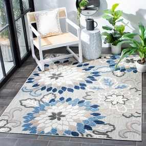 SAFAVIEH Area Rug 8x10 - Outdoor Cabana Collection - Large - Grey & Blue, Floral Design, Weather Resistant & Washable, Ideal for Patio, Backyard, Mudroom, Deck, Dining Space (CBN391F)