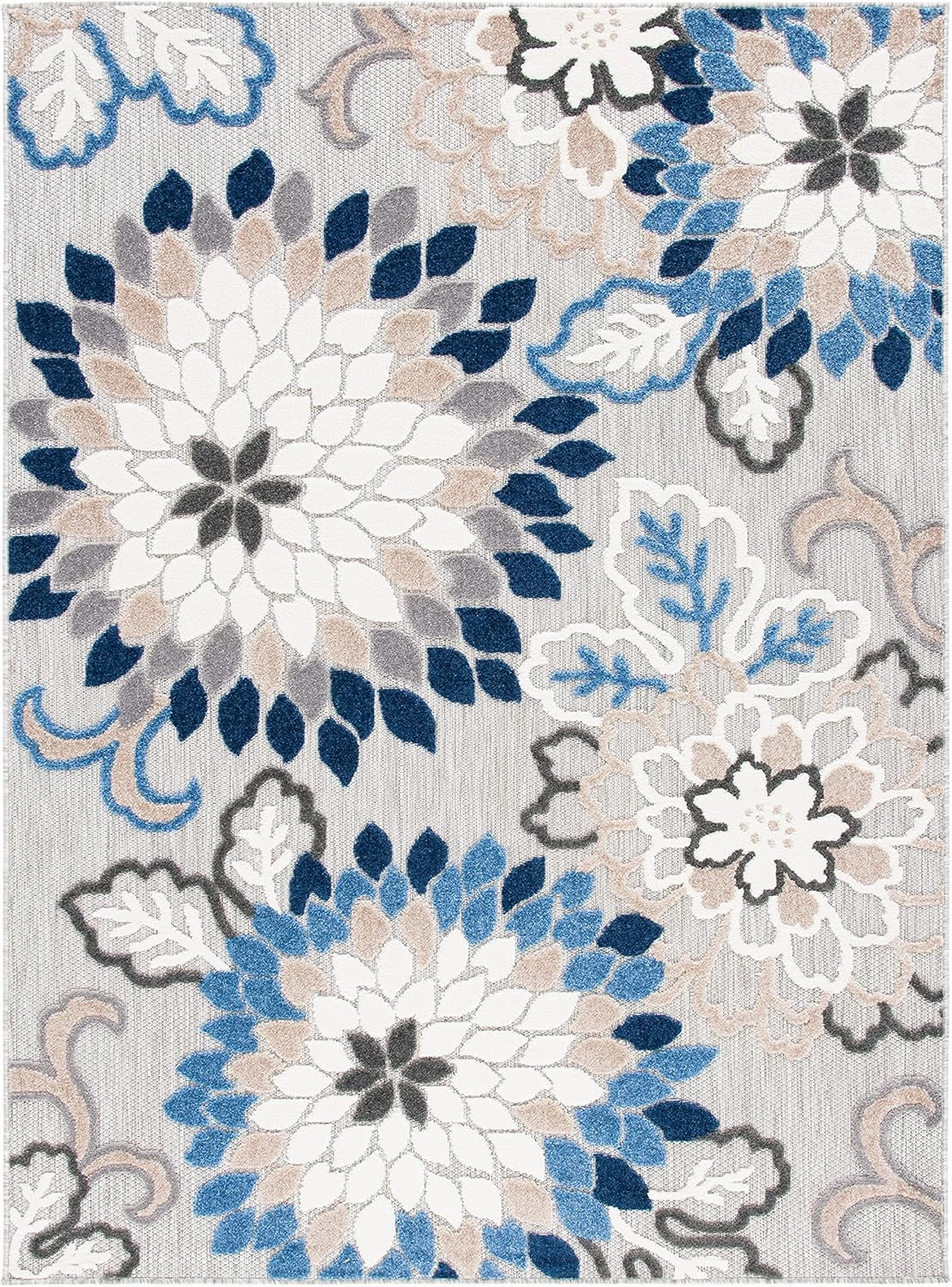 SAFAVIEH Area Rug 8x10 - Outdoor Cabana Collection - Large - Grey & Blue, Floral Design, Weather Resistant & Washable, Ideal for Patio, Backyard, Mudroom, Deck, Dining Space (CBN391F)
