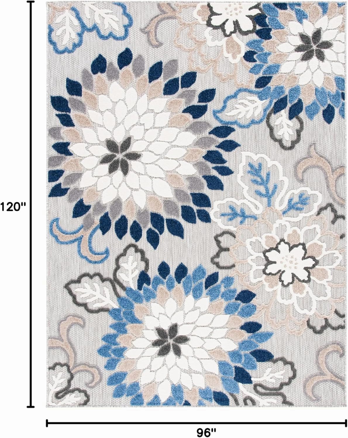 SAFAVIEH Area Rug 8x10 - Outdoor Cabana Collection - Large - Grey & Blue, Floral Design, Weather Resistant & Washable, Ideal for Patio, Backyard, Mudroom, Deck, Dining Space (CBN391F)