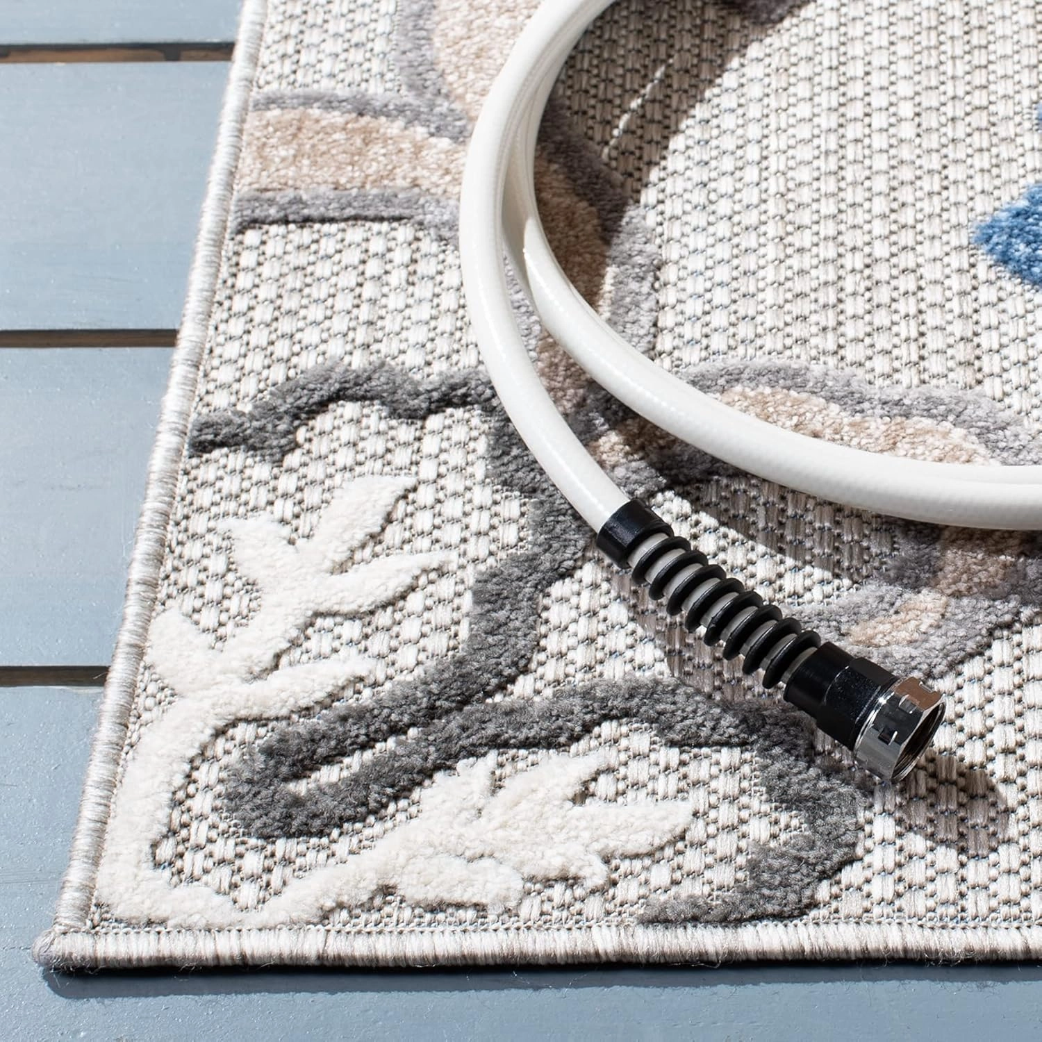 SAFAVIEH Area Rug 8x10 - Outdoor Cabana Collection - Large - Grey & Blue, Floral Design, Weather Resistant & Washable, Ideal for Patio, Backyard, Mudroom, Deck, Dining Space (CBN391F)