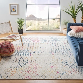 SAFAVIEH Area Rug 8x10 - Tulum Collection - Large - Ivory & Blue, Moroccan Boho Distressed Design, Non-Shedding & Easy Cleaning, Ideal for Living Room, Bedroom, Office, Dining Space (TUL270C)