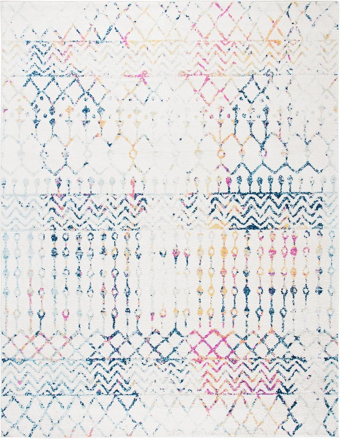 SAFAVIEH Area Rug 8x10 - Tulum Collection - Large - Ivory & Blue, Moroccan Boho Distressed Design, Non-Shedding & Easy Cleaning, Ideal for Living Room, Bedroom, Office, Dining Space (TUL270C)