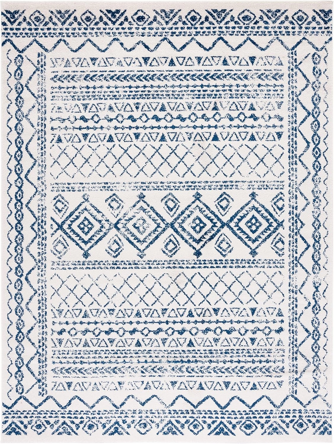 SAFAVIEH Area Rug 8x10 - Tulum Collection - Large - Ivory & Navy, Moroccan Boho Distressed Design, Non-Shedding & Easy Cleaning, Ideal for Living Room, Bedroom, Office, Dining Space (TUL268C)