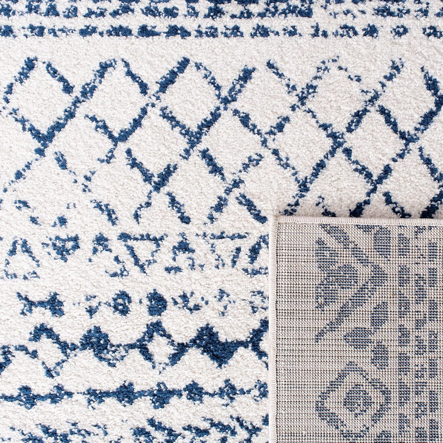 SAFAVIEH Area Rug 8x10 - Tulum Collection - Large - Ivory & Navy, Moroccan Boho Distressed Design, Non-Shedding & Easy Cleaning, Ideal for Living Room, Bedroom, Office, Dining Space (TUL268C)