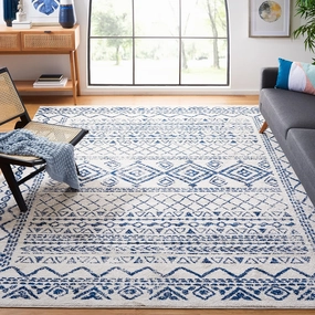 SAFAVIEH Area Rug 8x10 - Tulum Collection - Large - Ivory & Navy, Moroccan Boho Distressed Design, Non-Shedding & Easy Cleaning, Ideal for Living Room, Bedroom, Office, Dining Space (TUL268C)