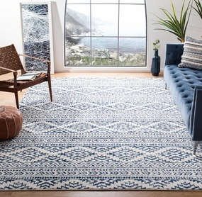 SAFAVIEH Area Rug 8x10 - Tulum Collection - Large - Ivory & Navy, Moroccan Boho Tribal Design, Non-Shedding & Easy Cleaning, Ideal for Living Room, Bedroom, Office, Dining Space (TUL272D)