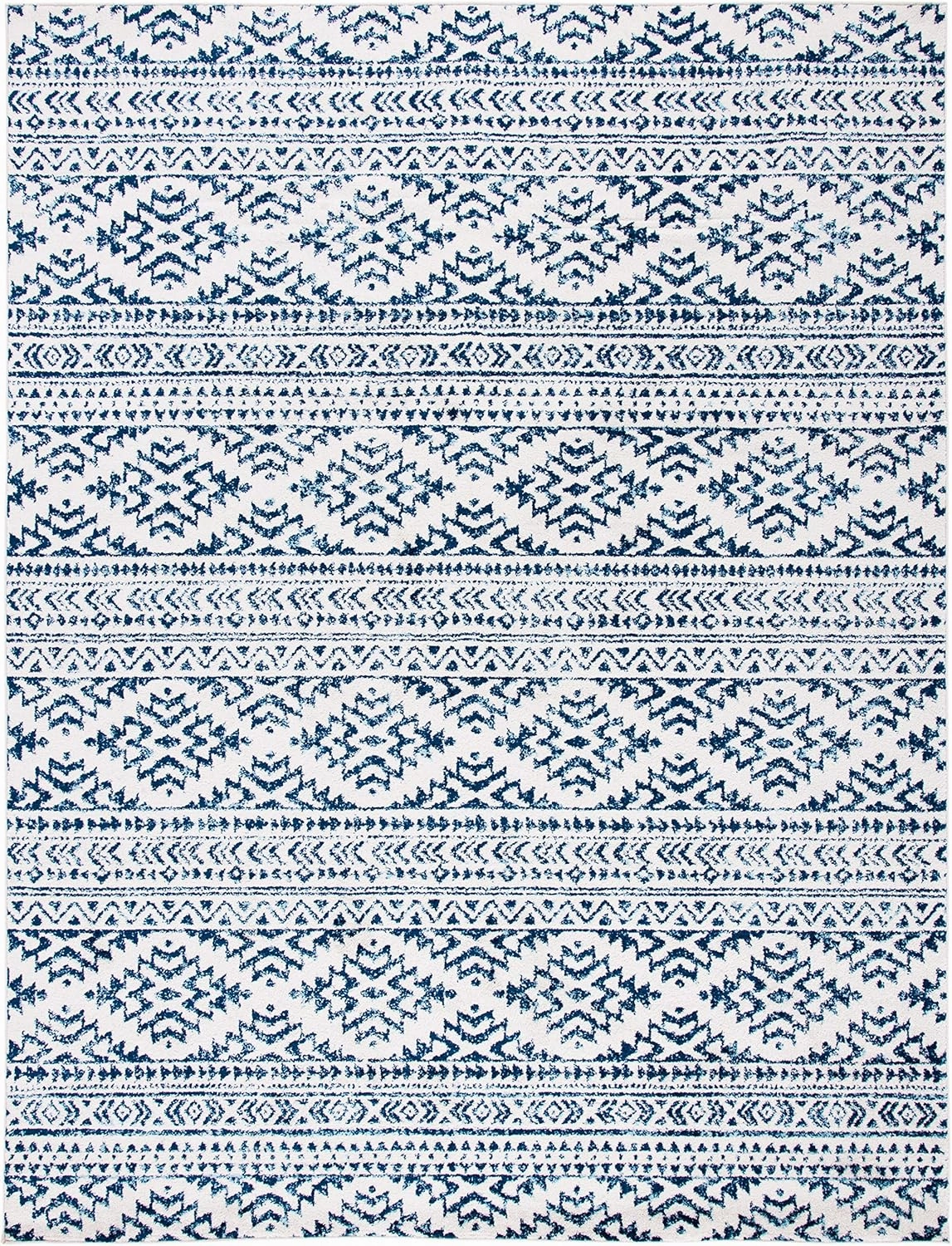 SAFAVIEH Area Rug 8x10 - Tulum Collection - Large - Ivory & Navy, Moroccan Boho Tribal Design, Non-Shedding & Easy Cleaning, Ideal for Living Room, Bedroom, Office, Dining Space (TUL272D)