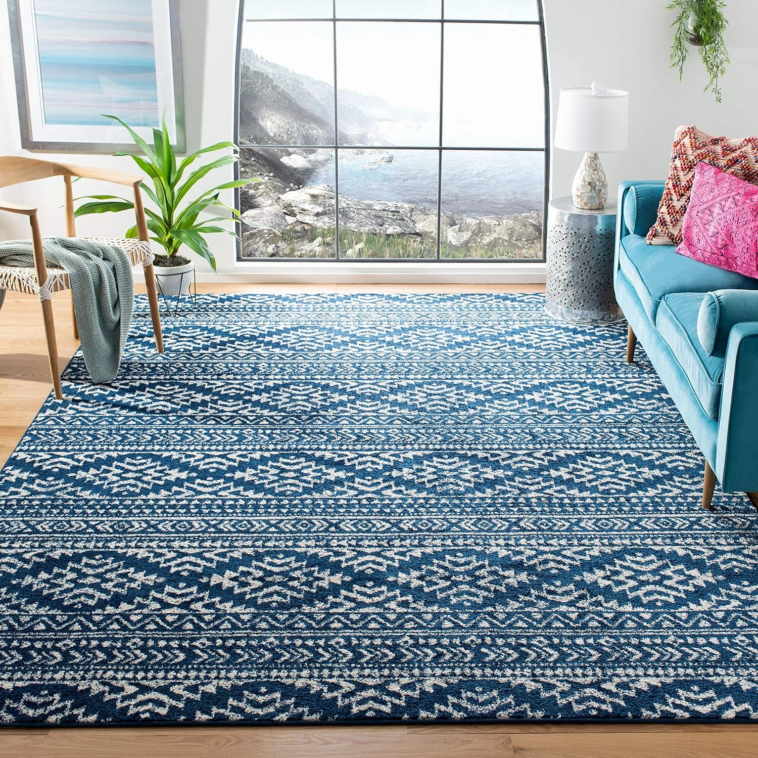 SAFAVIEH Area Rug 8x10 - Tulum Collection - Large - Navy & Ivory, Moroccan Boho Tribal Design, Non-Shedding & Easy Cleaning, Ideal for Living Room, Bedroom, Office, Dining Space (TUL272N)