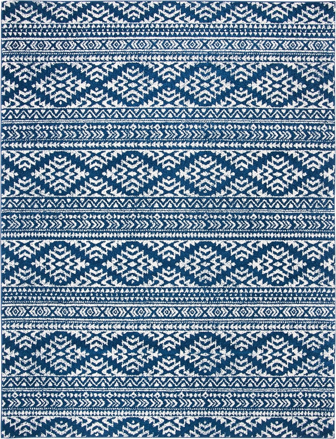 SAFAVIEH Area Rug 8x10 - Tulum Collection - Large - Navy & Ivory, Moroccan Boho Tribal Design, Non-Shedding & Easy Cleaning, Ideal for Living Room, Bedroom, Office, Dining Space (TUL272N)