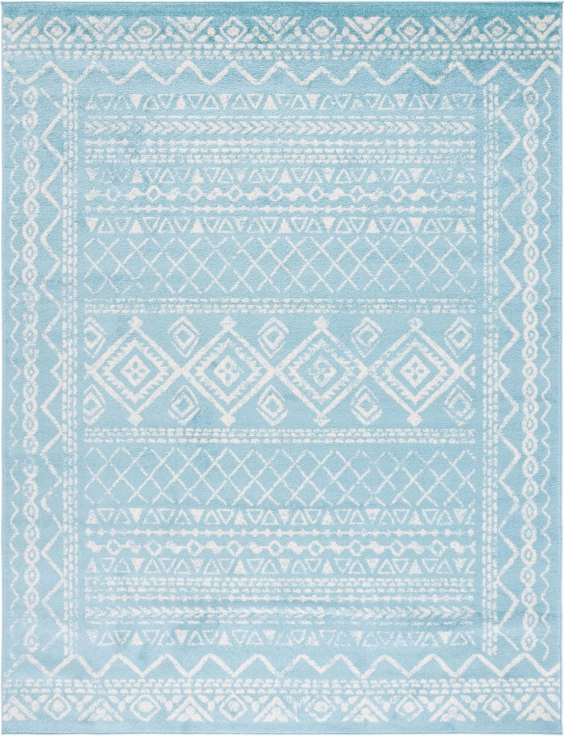 SAFAVIEH Area Rug 8x10 - Tulum Collection - Large - Turquoise & Ivory, Moroccan Boho Distressed Design, Non-Shedding & Easy Cleaning, Ideal for Living Room, Bedroom, Office, Dining Space (TUL268K)