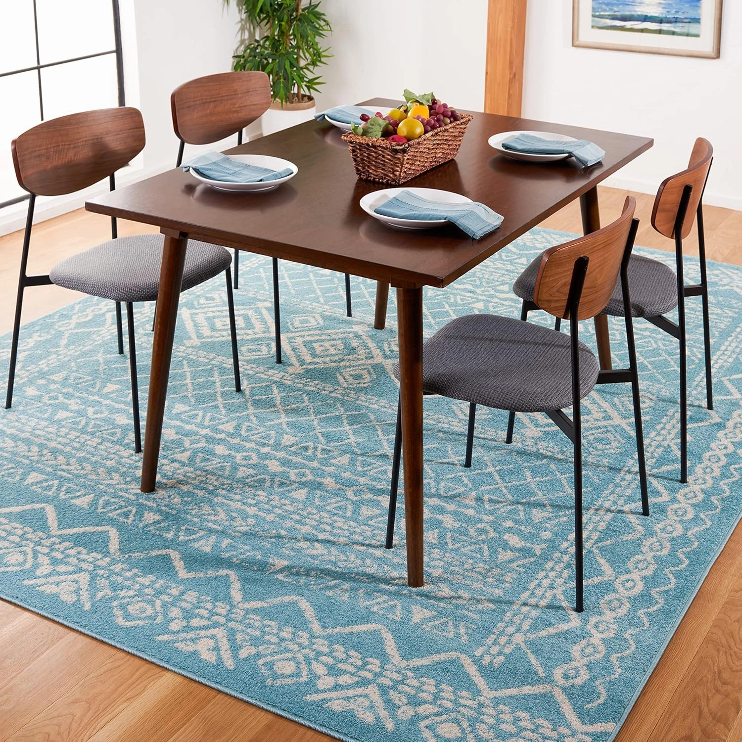 SAFAVIEH Area Rug 8x10 - Tulum Collection - Large - Turquoise & Ivory, Moroccan Boho Distressed Design, Non-Shedding & Easy Cleaning, Ideal for Living Room, Bedroom, Office, Dining Space (TUL268K)