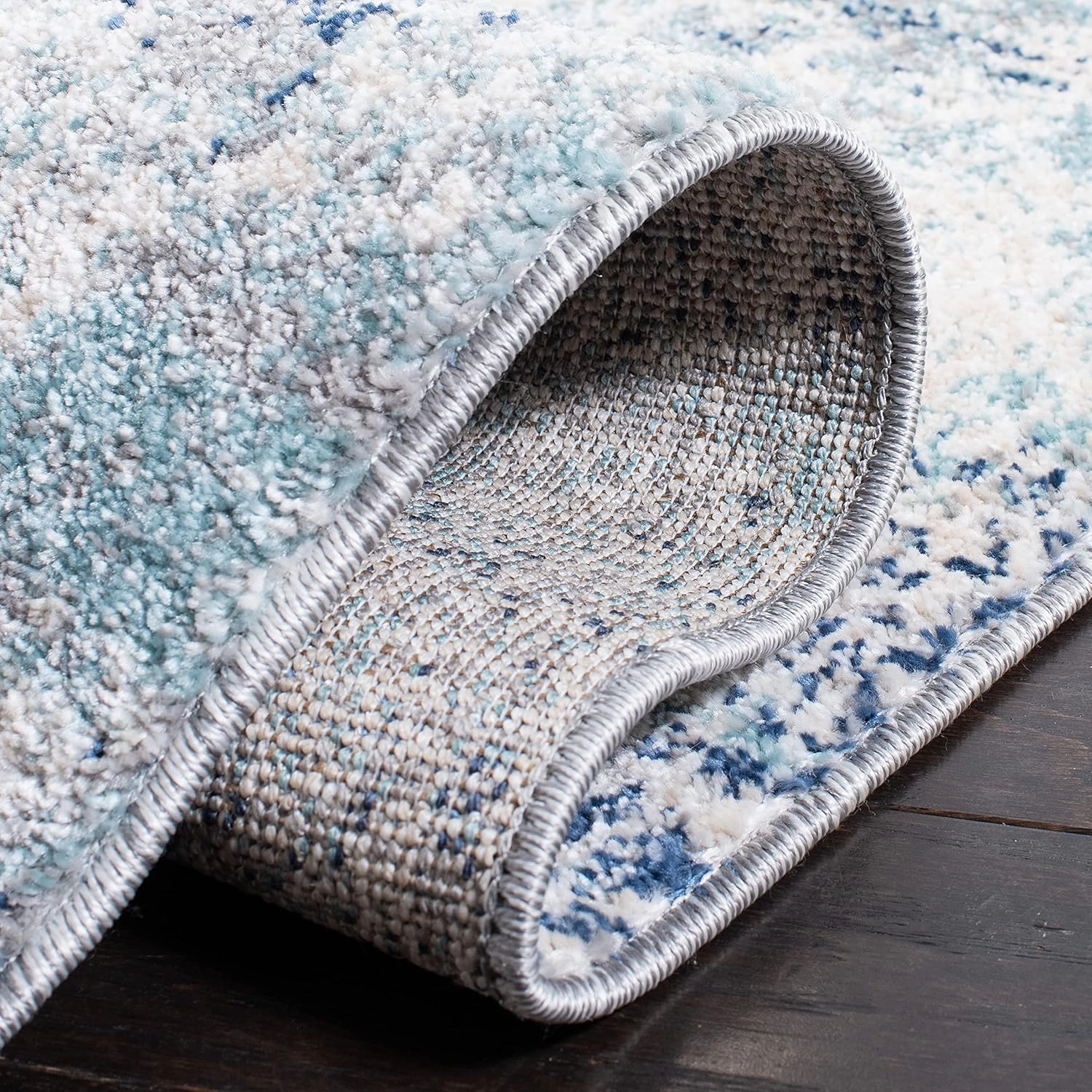 SAFAVIEH Aston Collection Area Rug - 6' x 9', Ivory & Blue, Modern Abstract Design, Non-Shedding & Easy Care, Ideal for High Traffic Areas in Living Room, Bedroom (ASN710M)