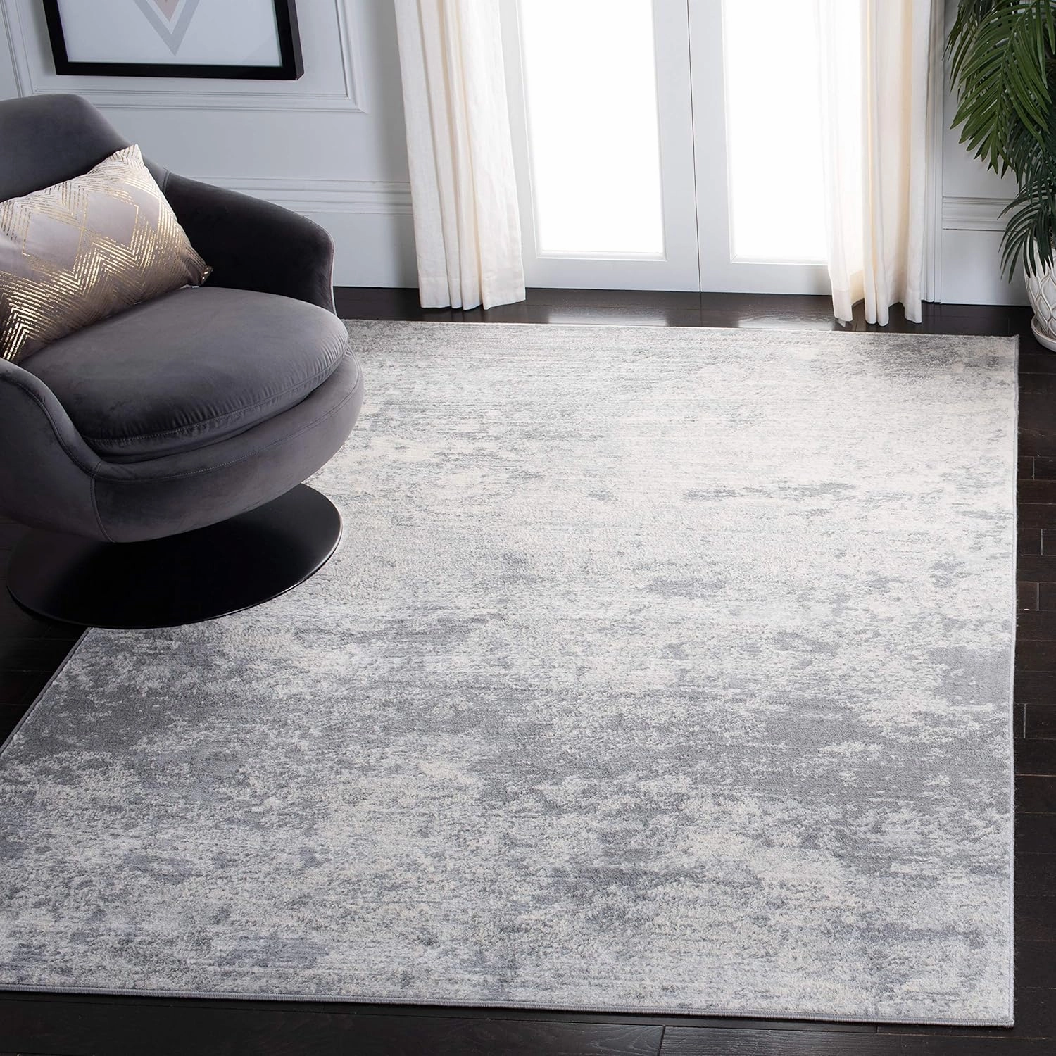 SAFAVIEH Brentwood Collection 6' x 9' Grey/Ivory BNT822H Modern Abstract Non-Shedding Living Room Bedroom Dining Home Office Area Rug
