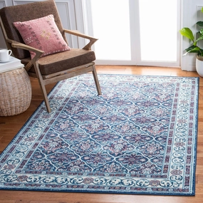 SAFAVIEH Brentwood Collection 6' x 9' Navy / Red BNT870N Oriental Damask Trellis Non-Shedding Living Room Bedroom Dining Home Office Area Rug