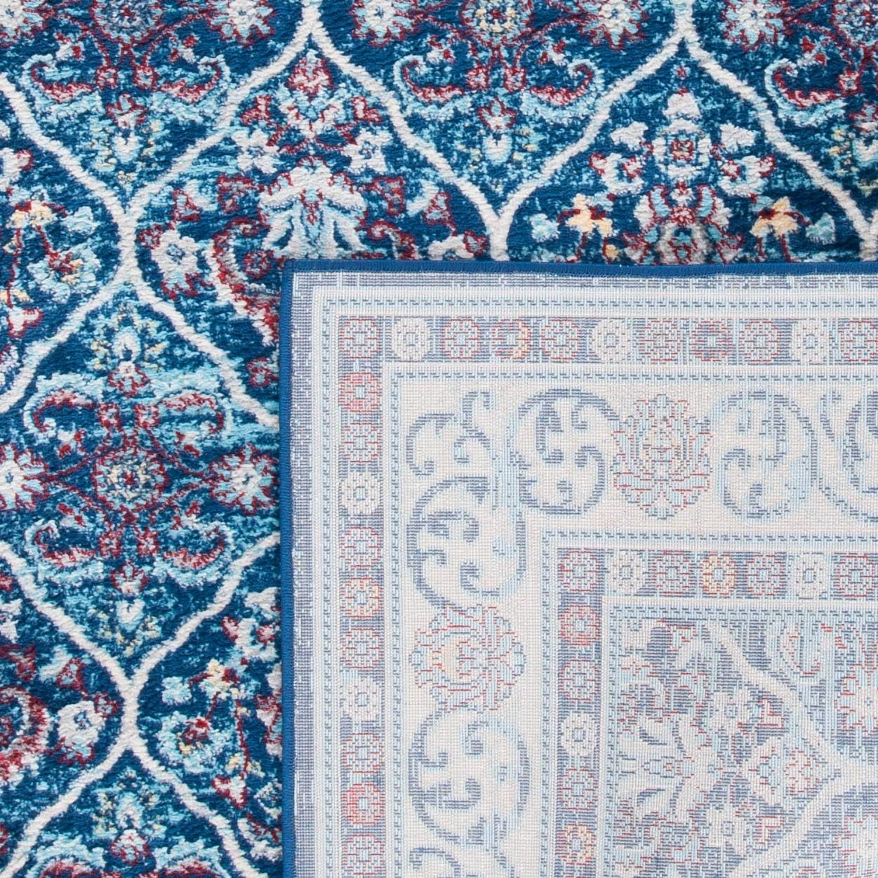 SAFAVIEH Brentwood Collection 6' x 9' Navy / Red BNT870N Oriental Damask Trellis Non-Shedding Living Room Bedroom Dining Home Office Area Rug