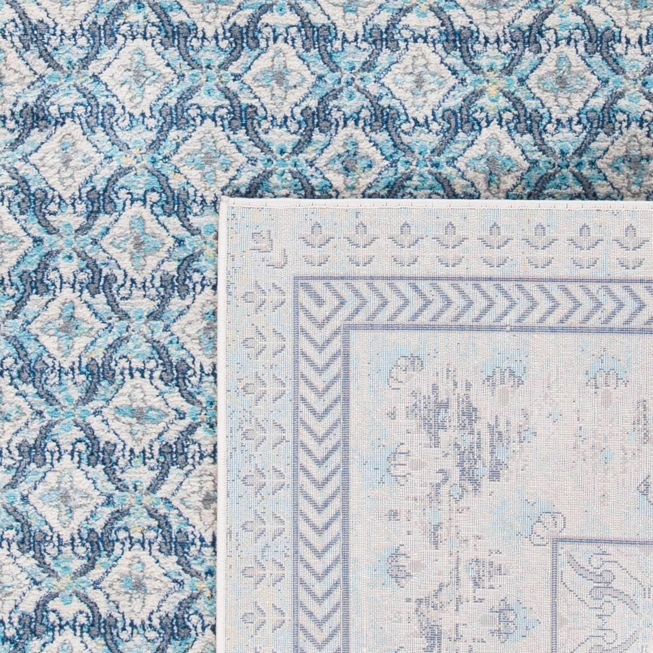 SAFAVIEH Brentwood Collection 8' x 10' Ivory / Aqua BNT899A Traditional Oriental Distressed Non-Shedding Living Room Bedroom Dining Home Office Area Rug