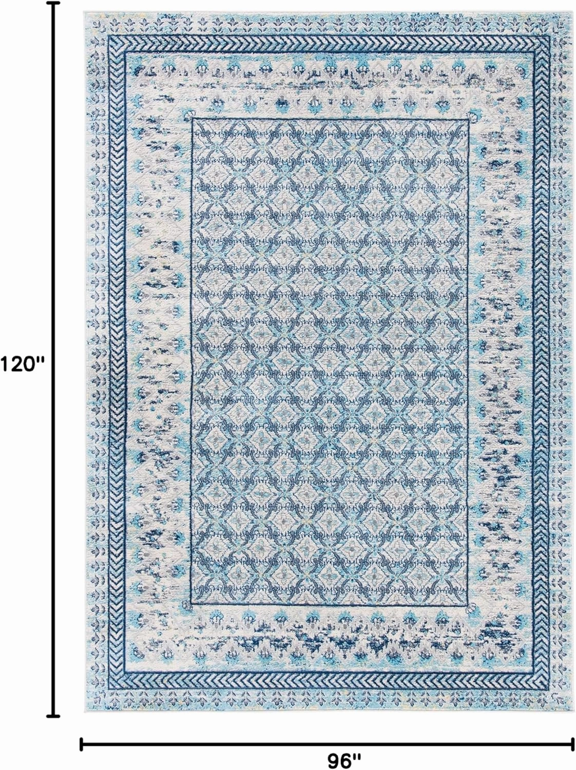 SAFAVIEH Brentwood Collection 8' x 10' Ivory / Aqua BNT899A Traditional Oriental Distressed Non-Shedding Living Room Bedroom Dining Home Office Area Rug