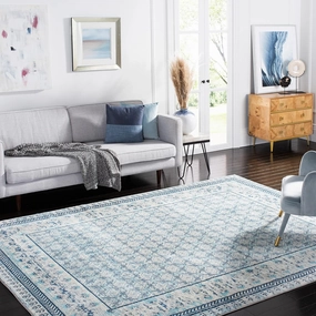SAFAVIEH Brentwood Collection 8' x 10' Ivory / Aqua BNT899A Traditional Oriental Distressed Non-Shedding Living Room Bedroom Dining Home Office Area Rug