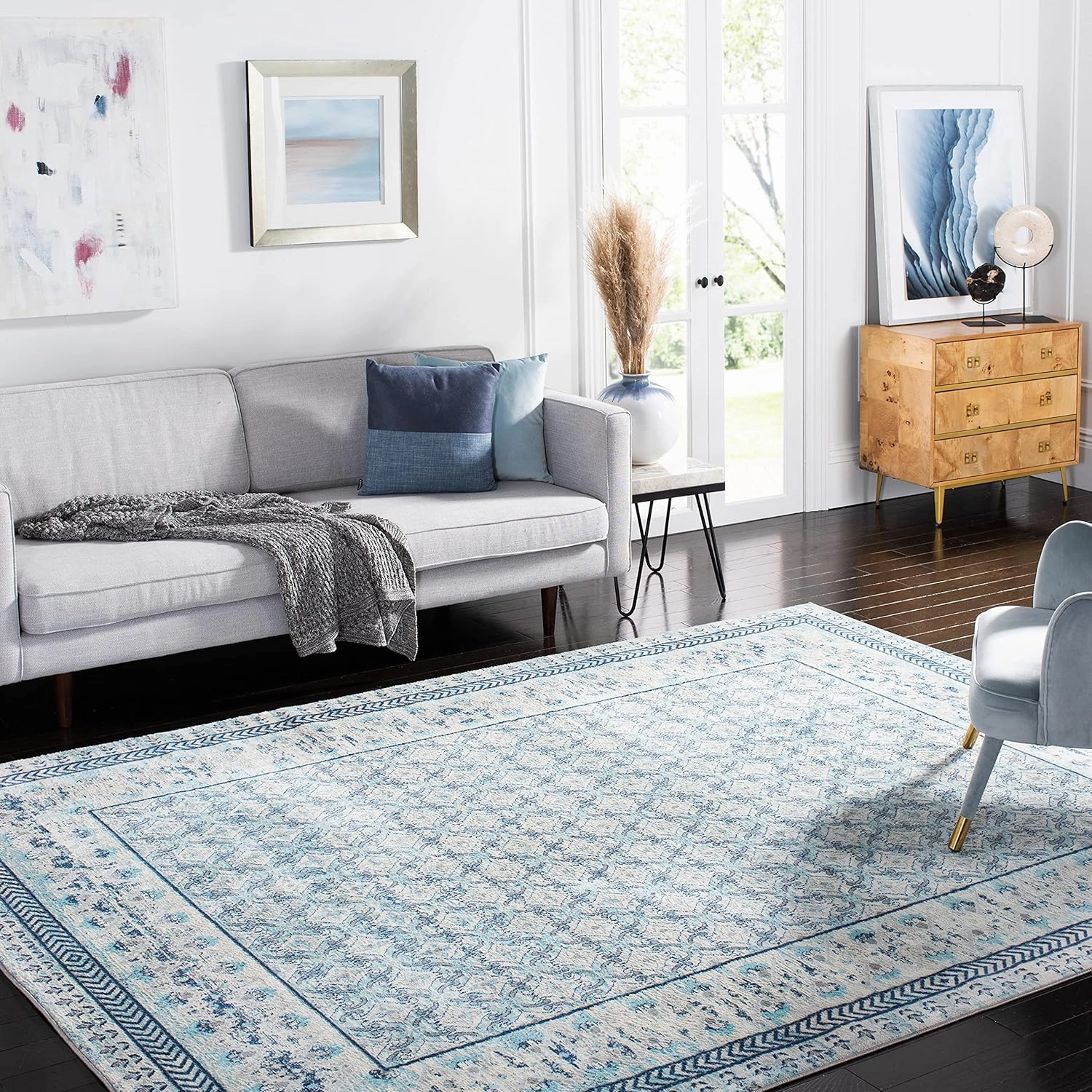 SAFAVIEH Brentwood Collection 8' x 10' Ivory / Aqua BNT899A Traditional Oriental Distressed Non-Shedding Living Room Bedroom Dining Home Office Area Rug