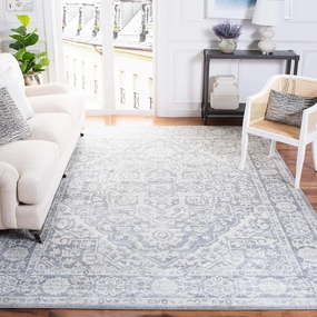 SAFAVIEH Brentwood Collection 8' x 10' Light Grey/Ivory BNT832F Medallion Distressed Non-Shedding Living Room Bedroom Dining Home Office Area Rug