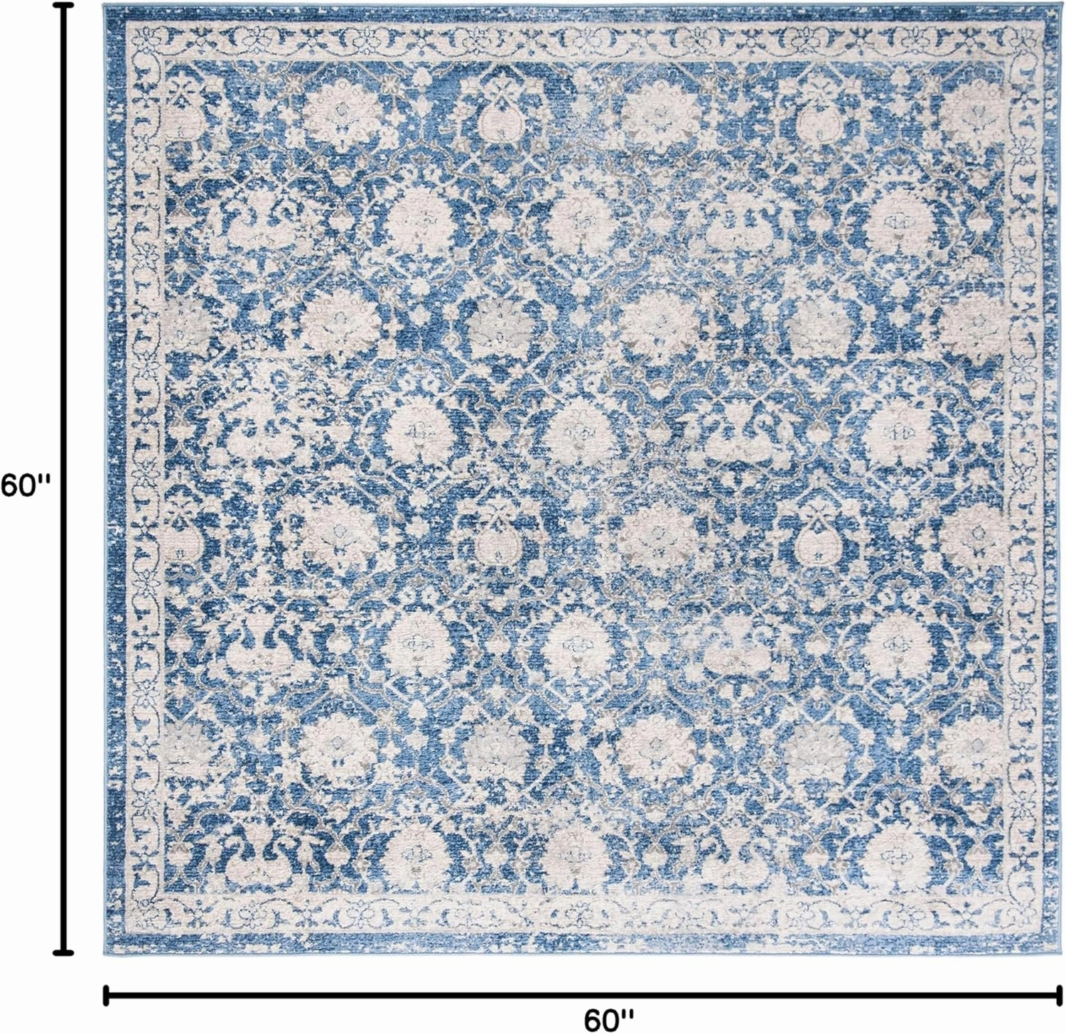 SAFAVIEH Brentwood Collection Area Rug - 5' Square, Navy & Creme, Floral Distressed Design, Non-Shedding & Easy Care, Ideal for High Traffic Areas in Living Room, Bedroom (BNT896N)