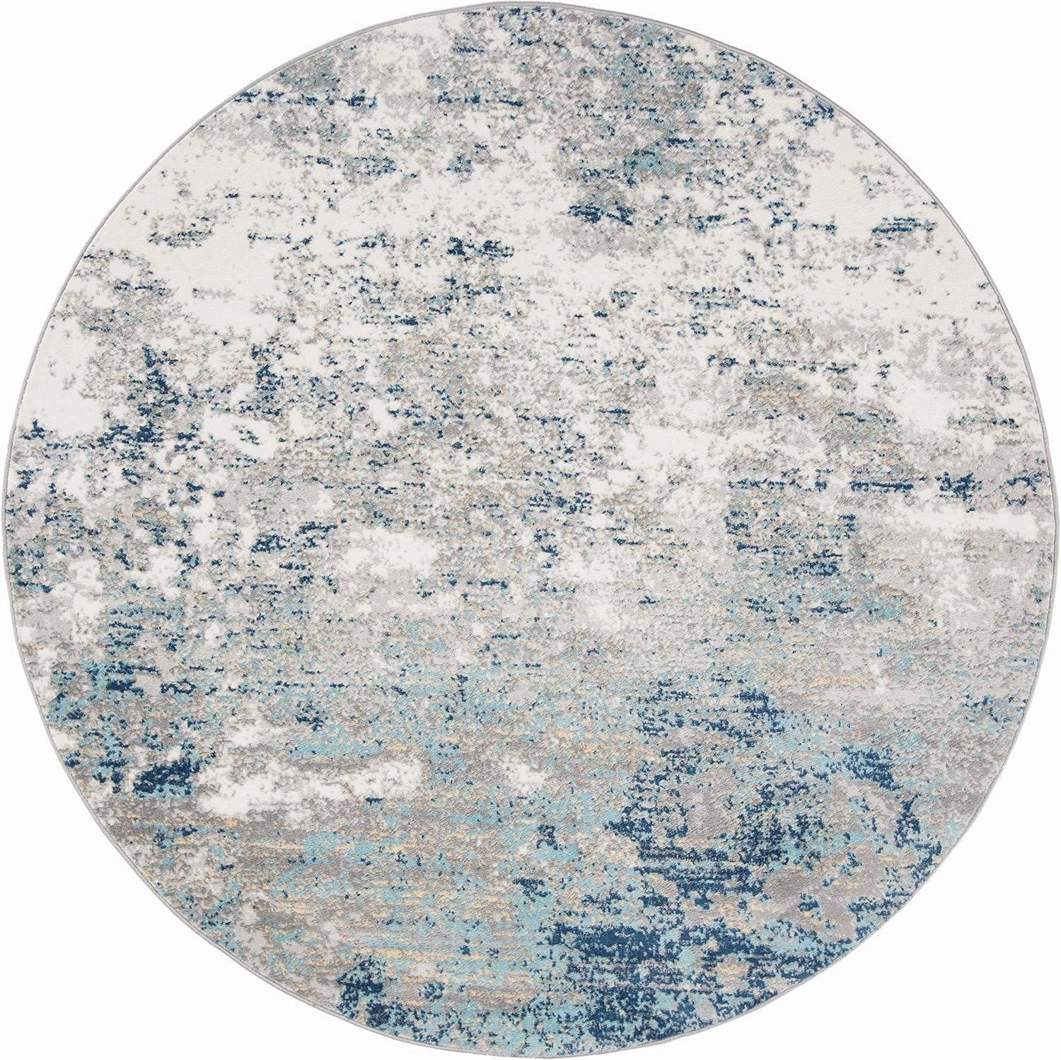 SAFAVIEH Brentwood Collection Area Rug - 9' Round, Light Grey & Blue, Modern Abstract Design, Non-Shedding & Easy Care, Ideal for High Traffic Areas in Living Room, Bedroom (BNT822F)