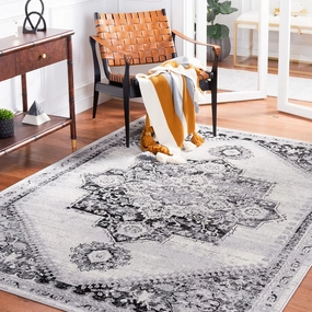 Safavieh Brentwood Collection Area Rug - 9' x 12', Grey & Black, Oriental Medallion Design, Non-Shedding & Easy Care, Ideal for High Traffic Areas in Living Room, Bedroom (BNT885F)