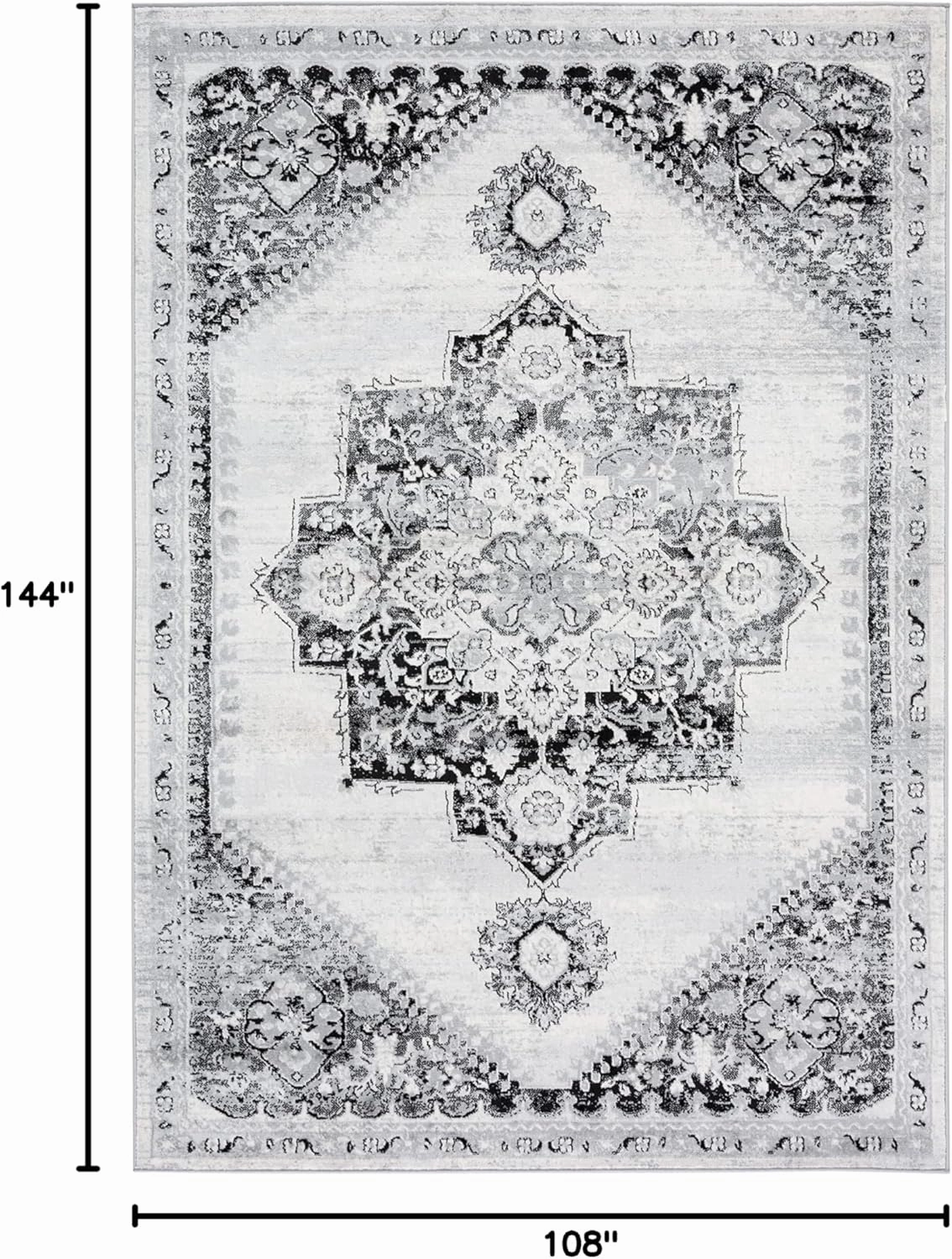Safavieh Brentwood Collection Area Rug - 9' x 12', Grey & Black, Oriental Medallion Design, Non-Shedding & Easy Care, Ideal for High Traffic Areas in Living Room, Bedroom (BNT885F)