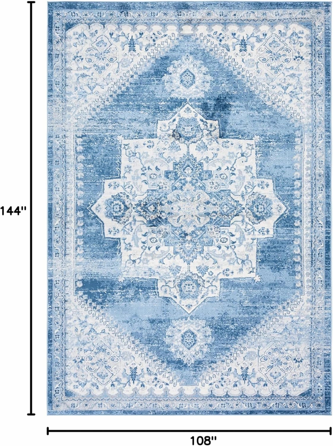 Safavieh Brentwood Collection Area Rug - 9' x 12', Ivory & Blue, Oriental Medallion Design, Non-Shedding & Easy Care, Ideal for High Traffic Areas in Living Room, Bedroom (BNT885A)