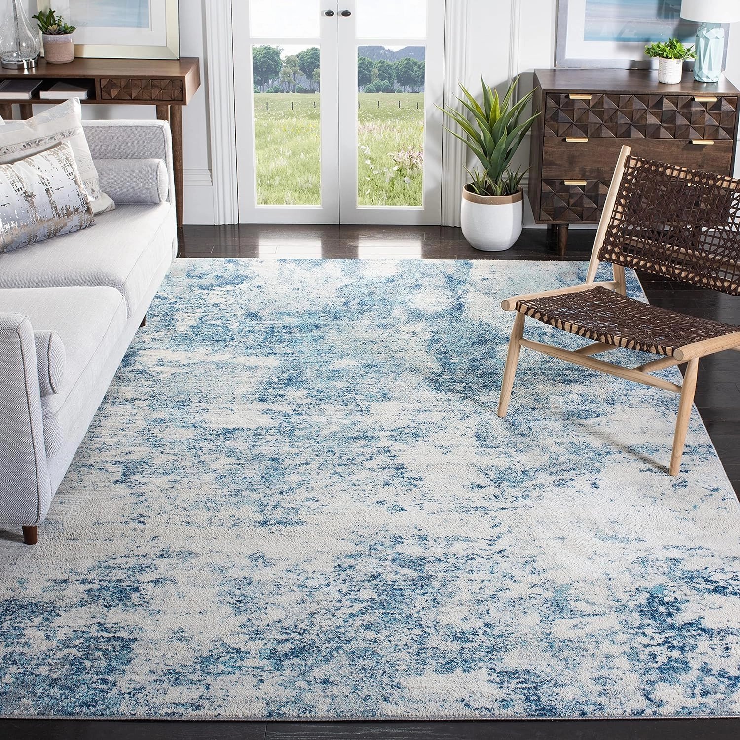 SAFAVIEH Brentwood Collection Area Rug - 9' x 12', Ivory & Navy, Modern Abstract Design, Non-Shedding & Easy Care, Ideal for High Traffic Areas in Living Room, Bedroom (BNT822B)