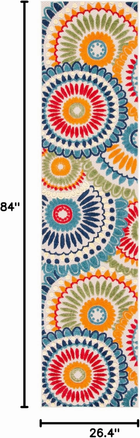 SAFAVIEH Cabana Collection 2'2" x 7' Blue/Ivory CBN382M Boho Medallion Indoor/ Outdoor Non-Shedding Easy Cleaning Patio Backyard Porch Deck Mudroom Runner Rug
