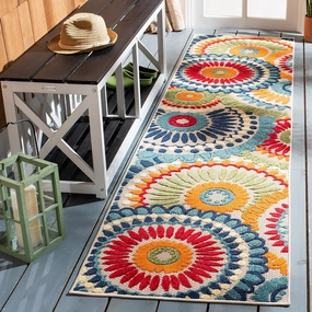 SAFAVIEH Cabana Collection 2'2" x 7' Blue/Ivory CBN382M Boho Medallion Indoor/ Outdoor Non-Shedding Easy Cleaning Patio Backyard Porch Deck Mudroom Runner Rug