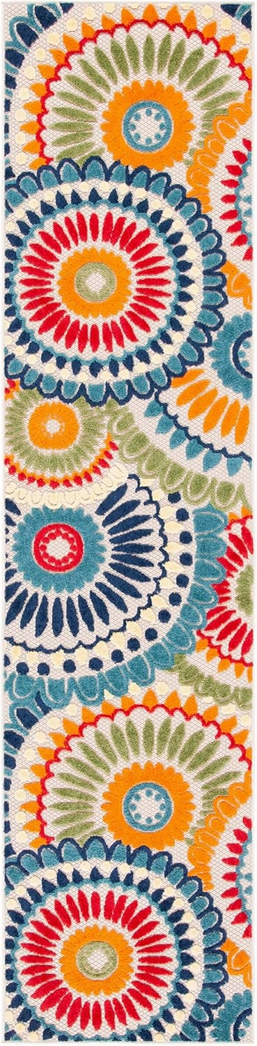 SAFAVIEH Cabana Collection 2'2" x 7' Blue/Ivory CBN382M Boho Medallion Indoor/ Outdoor Non-Shedding Easy Cleaning Patio Backyard Porch Deck Mudroom Runner Rug