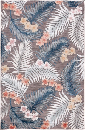 SAFAVIEH Cabana Collection Area Rug - 8' x 10', Brown & Blue, Botanical Design, Non-Shedding & Easy Care, Indoor/Outdoor & Washable-Ideal for Patio, Backyard, Mudroom (CBN458T)